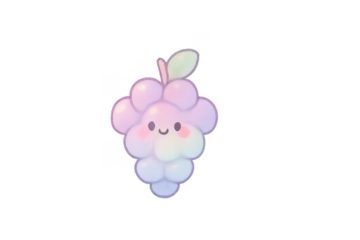Cute smiling grape character pastel illustration transparent background