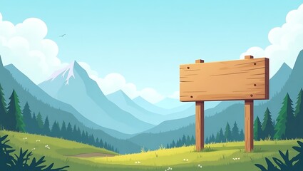 Empty Wooden Signboard in Scenic Mountain Landscape