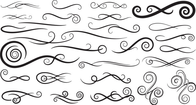 black swirls vector set and flourishes design eps