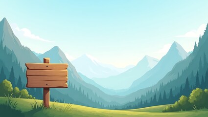 Wooden Signpost in Lush Mountain Valley Illustration