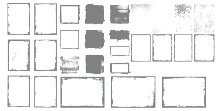 A versatile collection of grunge distressed borders, frames, and texture elements for graphic design projects