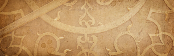 Antique-style astrology background with zodiac symbols, celestial diagrams, aged parchment texture,...