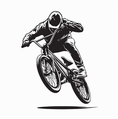 Obraz premium Cyclist Rider Bmx Performs Trick Jump Logo Silhouette Vector on white Background