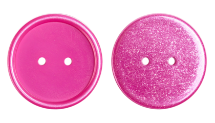 Two circular buttons in bright pink, one plain, the other textured, with two holes each