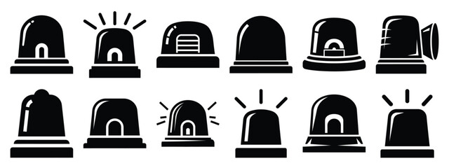 Minimalist black silhouette of a ambulance siren vector icon set. © SreeRaton