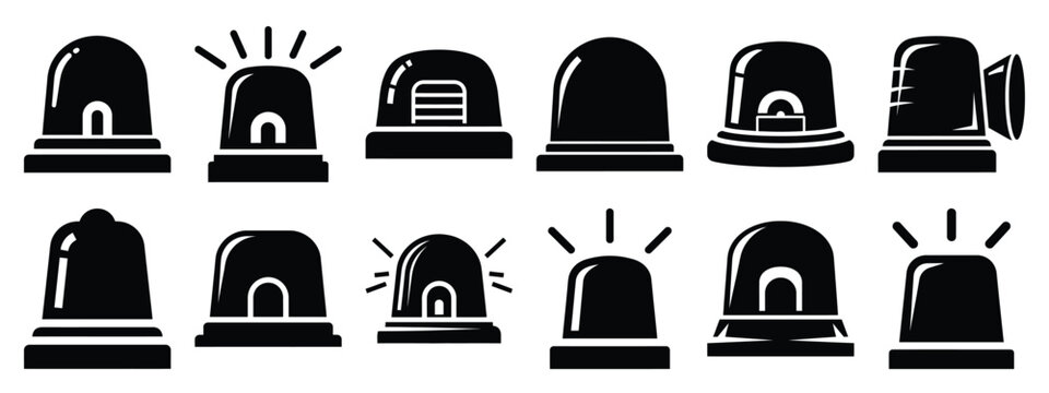 Minimalist black silhouette of a ambulance siren vector icon set.