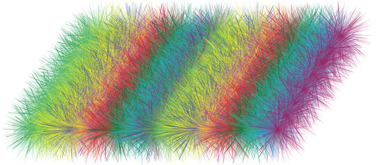 Vibrant multicolored striped pattern with fuzzy texture on a white background