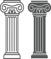Obraz premium Classical Greek ionic column icon set with outline and silhouette designs for architectural and history concept