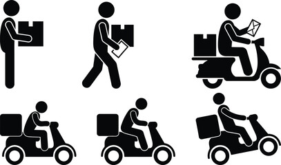 Delivery person transporting packages on foot and scooter © candysartistry