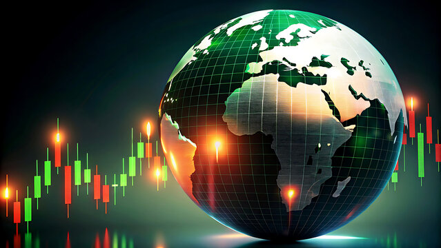 Global Market Trends in Futuristic Digital Illustration with Neon Lights and Stock Charts for Financial Analysis - Powered by Adobe