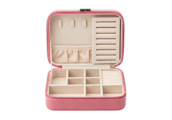 Elegant Pink Faux Leather Jewelry Organizer Case with Multiple Compartments and Ring Slotted Display