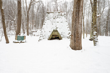 Abandoned iron blast furnace in Appalachia - Snowy winter scene - West Virginia