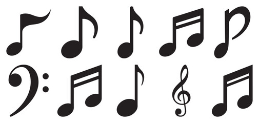 Fototapeta na wymiar Music note symbol silhouette vector collection featuring sound rhythm and melody icons for audio design
