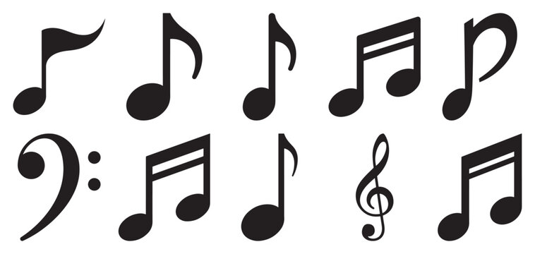 Music note symbol silhouette vector collection featuring sound rhythm and melody icons for audio design