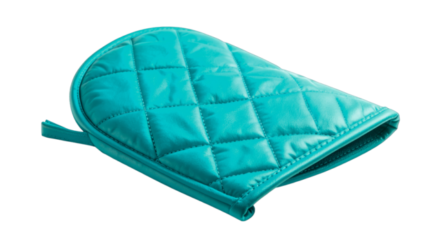 Turquoise quilted oven mitt on transparent background - Powered by Adobe