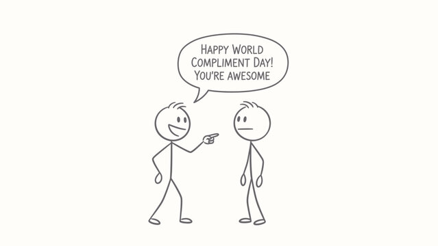 Stick Figure Complimenting Another for Happy World Compliment Day with Positive Message on Isolated White Background - Powered by Adobe