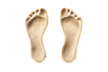 Human barefoot footprints made of natural sand creating unique identity path, isolated on transparent background
