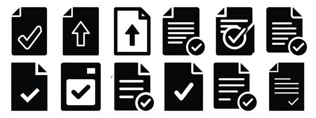 Minimalist black silhouette of a form submit vector icon set.