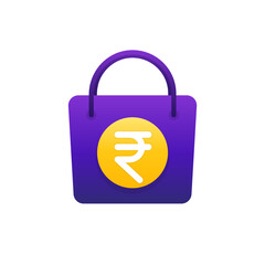 Price, cost of goods vector icon with rupee and shopping bag