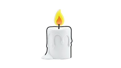 Stylized White Candle with Dripping Wax and Flame