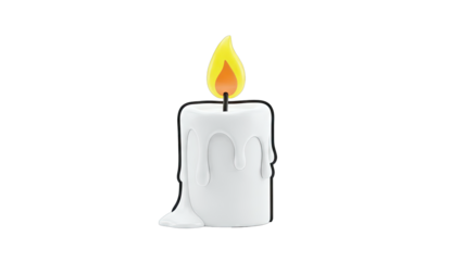 Stylized White Candle with Dripping Wax and Flame