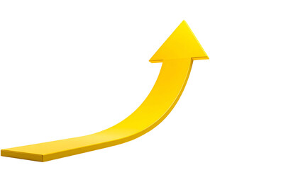 A glossy, upward-curving golden arrow isolated on a black background