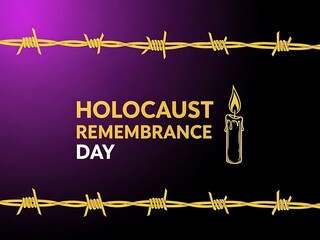 Holocaust remembrance day with candle and barbed wire on purple background