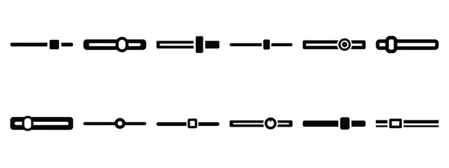 Minimalist black silhouette of a horizontal slider vector icon set.