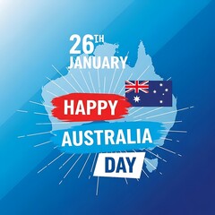 Happy australia day celebration with flag and map on blue background