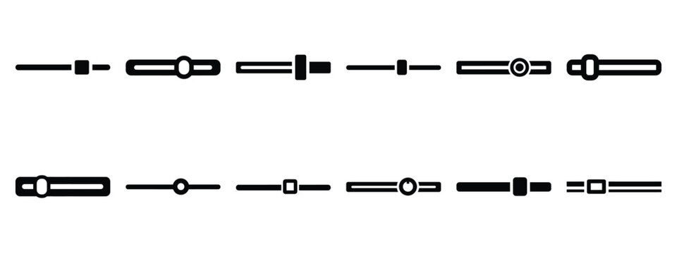 Minimalist black silhouette of a horizontal slider vector icon set.