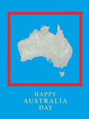 Happy australia day with map of australia on blue background