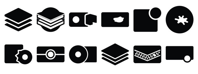 Minimalist black silhouette of a layer mask vector icon set.