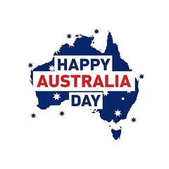 Happy australia day celebration with map and stars on white