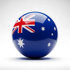 Australian flag painted on a shiny blue sphere isolated on white background