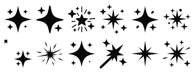 Minimalist black silhouette of a magic sparkle vector icon set. © SreeRaton