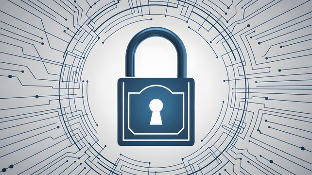 Secure blue padlock icon centered on a digital circuit board background symbolizing internet and data protection cybersecurity and privacy in a clean modern des - Powered by Adobe