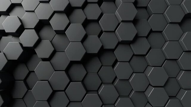 Abstract dark hexagonal background with shadows　黒い六角形が並び出たり入ったりする抽象背景素材