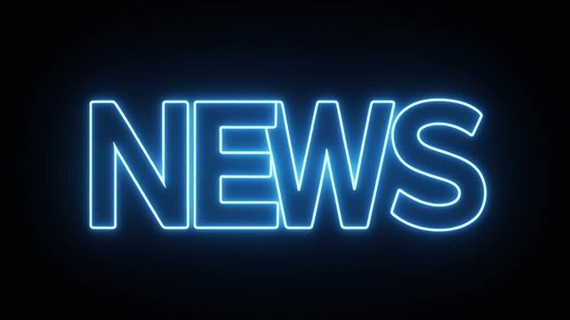 Neon blue NEWS text on black background　黒背景に青く光るNEWSのネオン文字