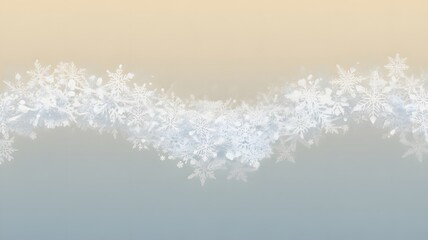 Beautiful decorative wave of white blue snowflakes on a soft gradient background blending warm cream and cool light blue creating a serene peaceful winter mood