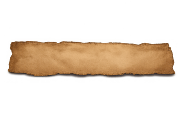 Aged parchment banner with ragged torn edges, vintage brown paper texture background, empty scroll design overlay element