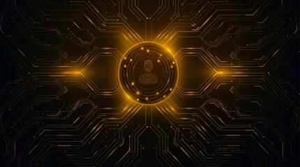 Futuristic digital identity concept with glowing circuit board background