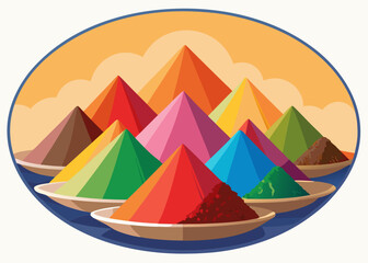 Vibrant pyramids in a desert landscape