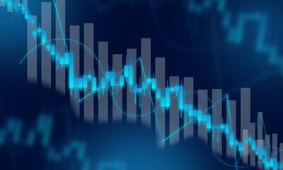 Advanced Financial Market Data Analysis with Glowing Candlestick Chart and Digital Graph Background