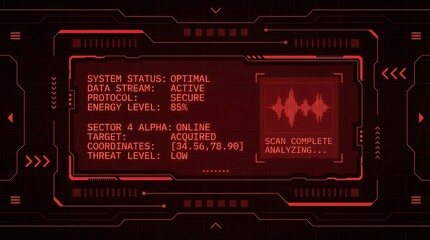 Futuristic interface with system status indicators and data analysis