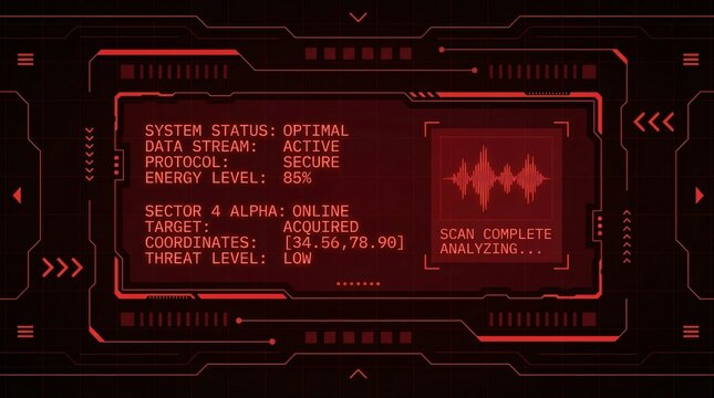 Futuristic interface with system status indicators and data analysis - Powered by Adobe