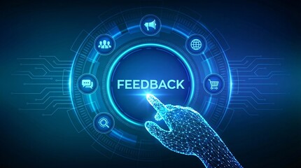 Futuristic hand interacting with glowing feedback interface