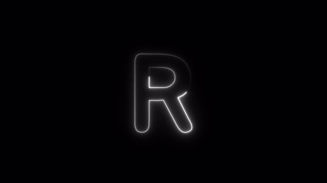 Letter R Text Animation, White Glowing Outline Typography, R Single English Alphabet Character with Transparent Background in 4K