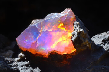 Raw Opal Gemstone Showing Fiery Color Play