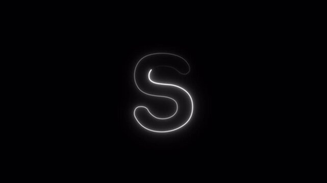 Letter S Text Animation, White Glowing Outline Typography, S Single English Alphabet Character with Transparent Background in 4K