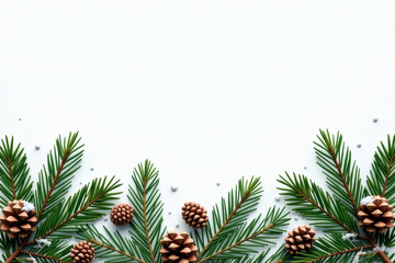 Winter foliage edge with fir branches and cones